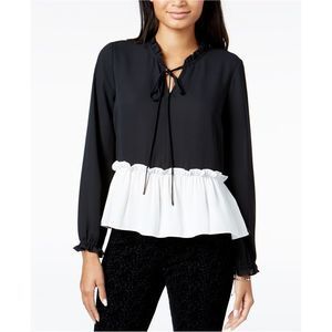 Maison Jules Womens Ruffled Knit Blouse, Black, NWT